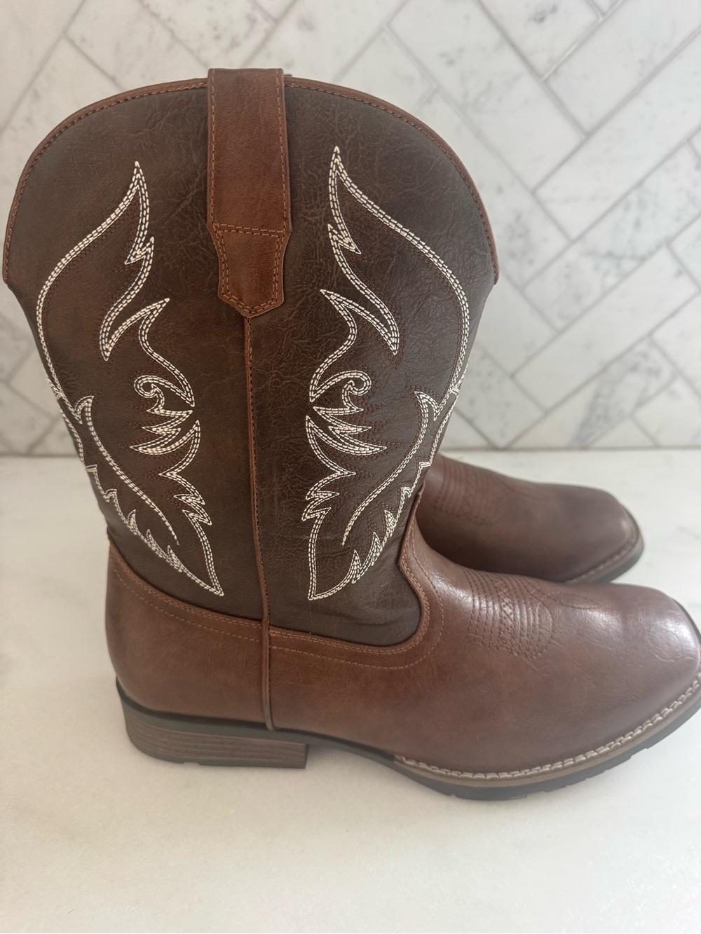 Men's Brown Western Cowboy Boots with Embroidered Shaft size 11